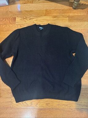 KING SIZE Men's Black Ribbed Crewneck Sweater 2XL TALL